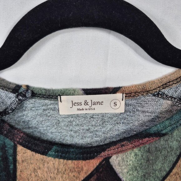 Jess & Jane Top Womens S Green Blouse 3/4 Sleeve French Brushed Knit Art To Wear - Picture 5 of 8
